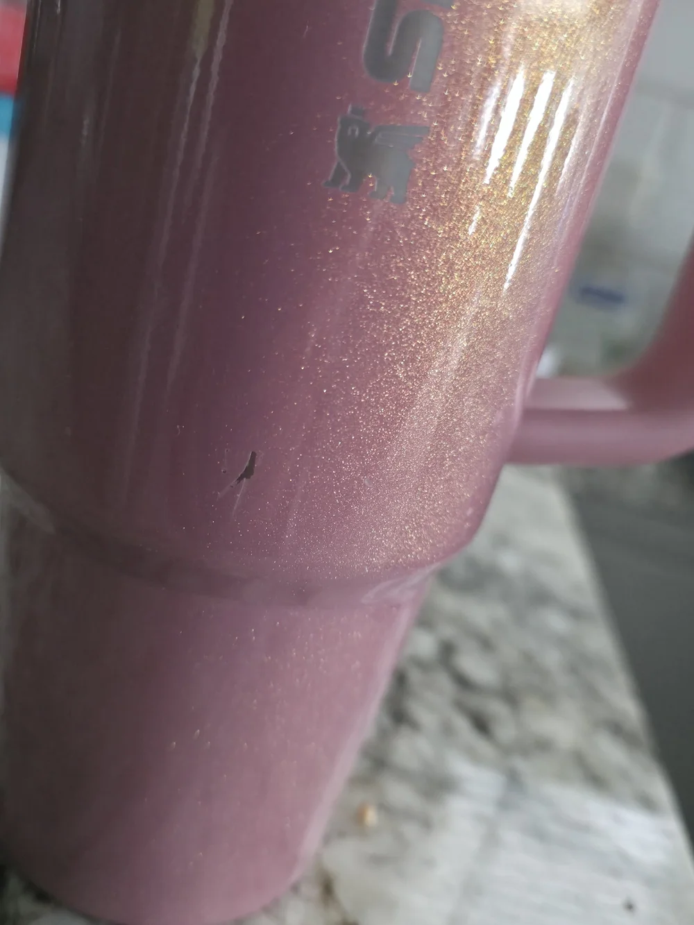 Stanley Sparkle Pink Travel Mug with Handle and Straw